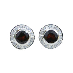 Bianca Red Stud Earrings with Sparkling Accents Garnet Red Stud