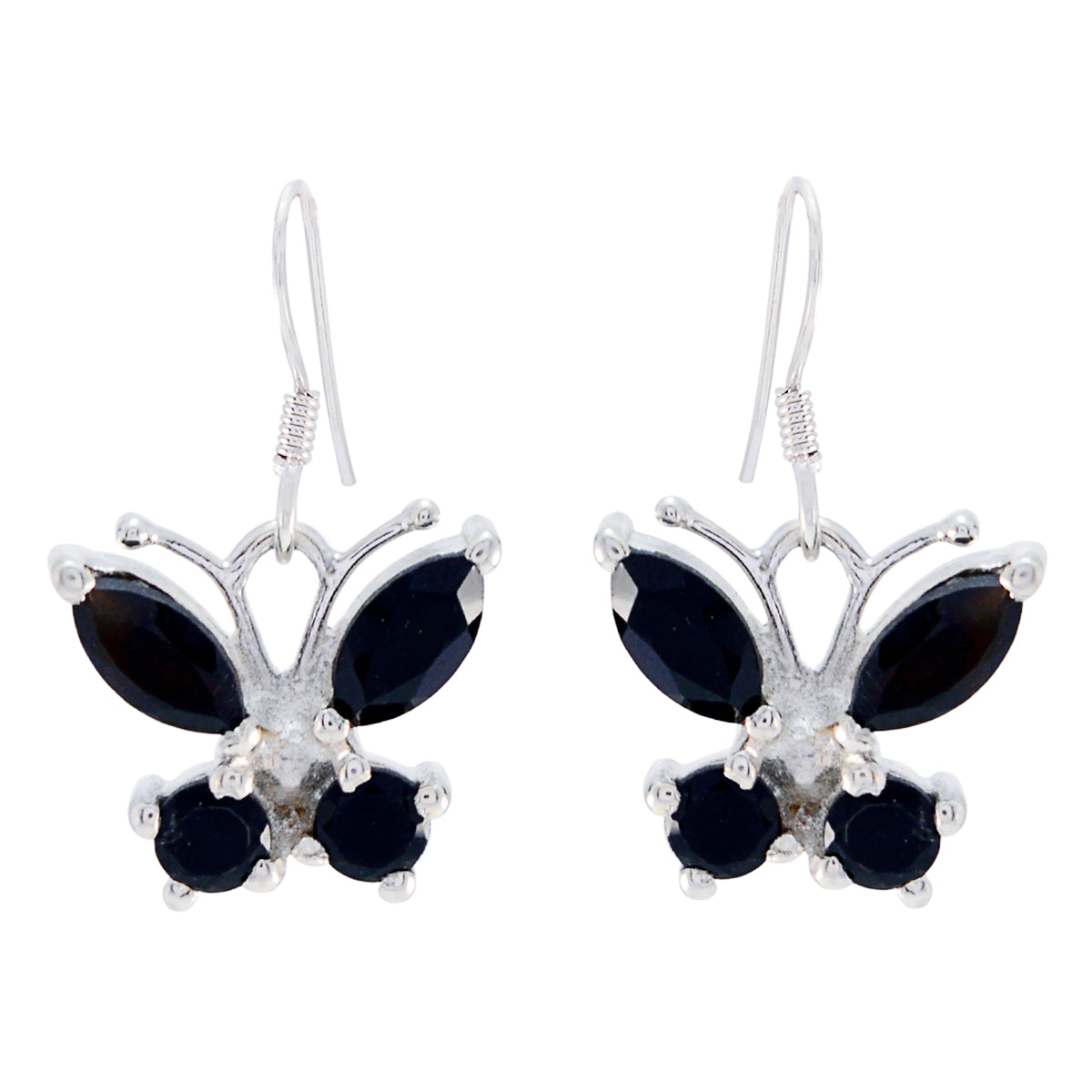 Emi Black Dangle Earrings with Butterfly Design Black Onyx Black Dangle
