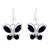 Emi Black Dangle Earrings with Butterfly Design Black Onyx Black Dangle
