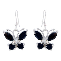 Emi Black Dangle Earrings with Butterfly Design Black Onyx Black Dangle