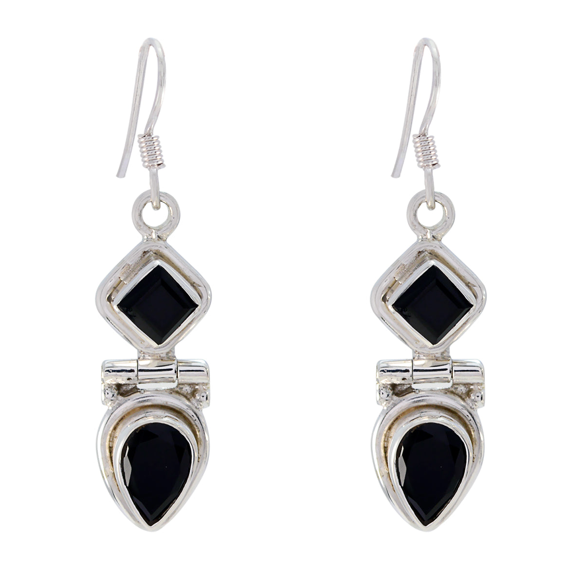 Laura Black Dangle Earrings India - Chic Silver Design Black Onyx Black Dangle