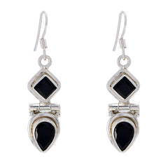 Laura Black Dangle Earrings India - Chic Silver Design Black Onyx Black Dangle