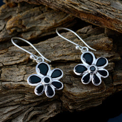 Jia Black Dangle Earrings in Floral Design