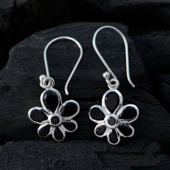 Jia Black Dangle Earrings in Floral Design