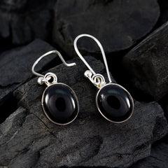 Camila Black Dangle Earrings in Silver Setting