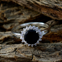 Araya Elegant Black Halo Ring for Women with Silver Band