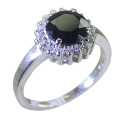 Araya Elegant Black Halo Ring for Women with Silver Band