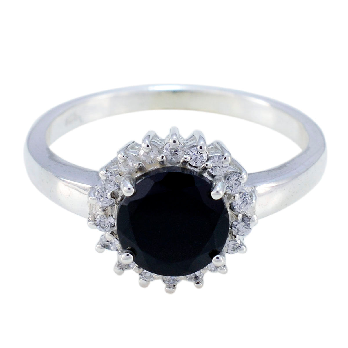 Araya Elegant Black Halo Ring for Women with Silver Band Black Onyx Black