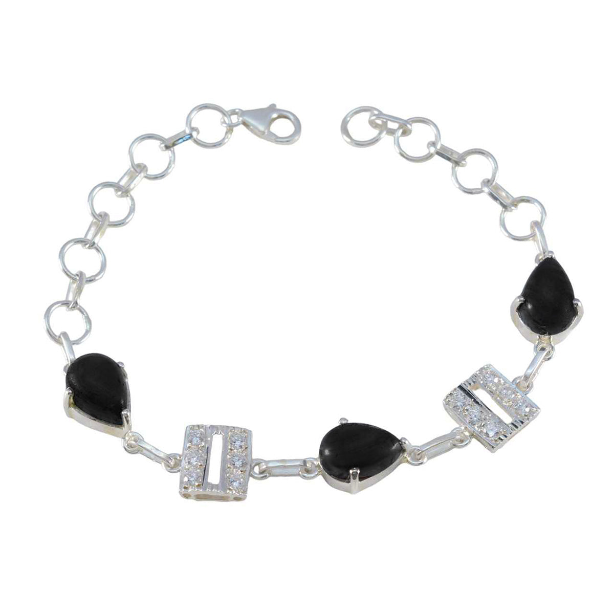 Alice Black Links Bracelet for Women - Stylish Charm Black Onyx Black