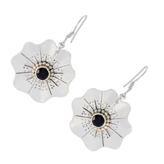 Aaliyah Black Solitaire Dangle Earrings - Chic Floral Design