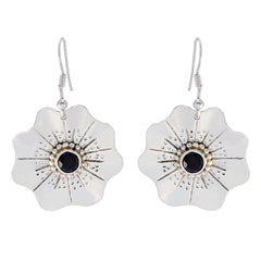 Aaliyah Black Solitaire Dangle Earrings - Chic Floral Design Black Onyx Black Dangle