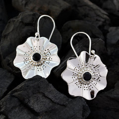 Aaliyah Black Solitaire Dangle Earrings - Chic Floral Design