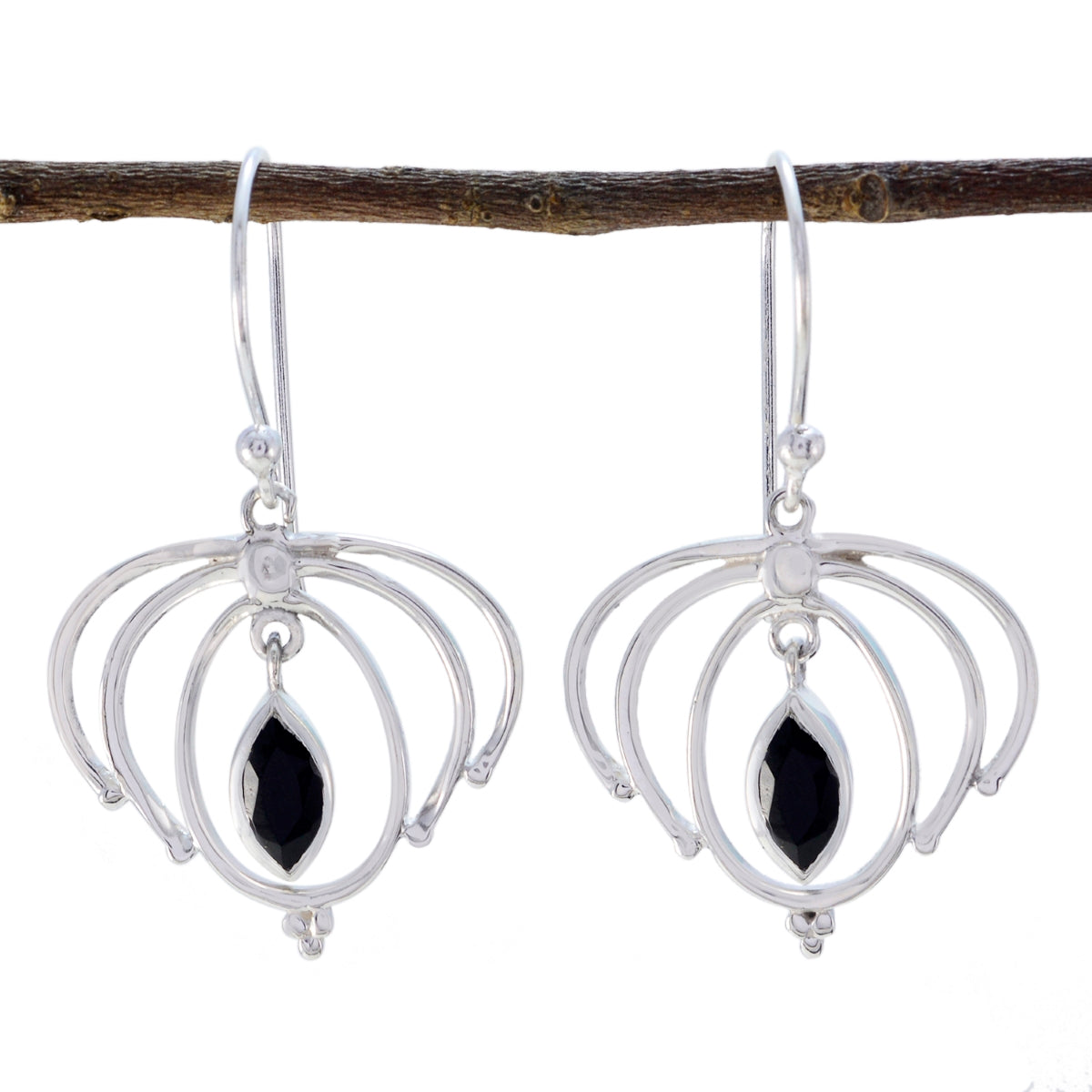 Genesis Black Solitaire Dangle Earrings - Stylish Design Black Onyx Black Dangle