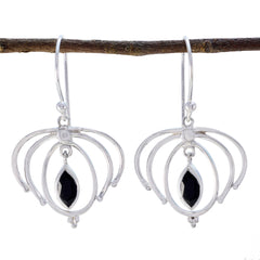 Genesis Black Solitaire Dangle Earrings - Stylish Design Black Onyx Black Dangle