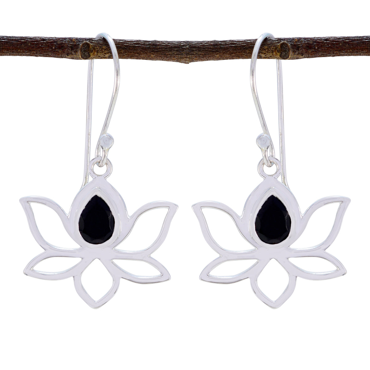 Olivia Black Solitaire Dangle Earrings - Chic Lotus Design Black Onyx Black Dangle