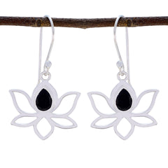 Olivia Black Solitaire Dangle Earrings - Chic Lotus Design Black Onyx Black Dangle
