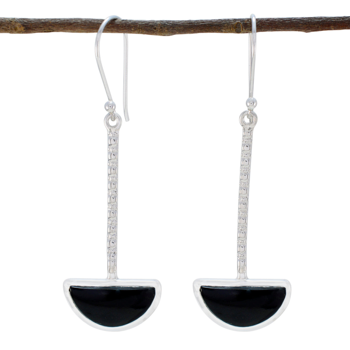 Emily Black Solitaire Dangle Earrings in Gemstone Design Black Onyx Black Dangle