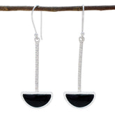 Emily Black Solitaire Dangle Earrings in Gemstone Design Black Onyx Black Dangle