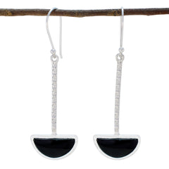 Emily Black Solitaire Dangle Earrings in Gemstone Design Black Onyx Black Dangle