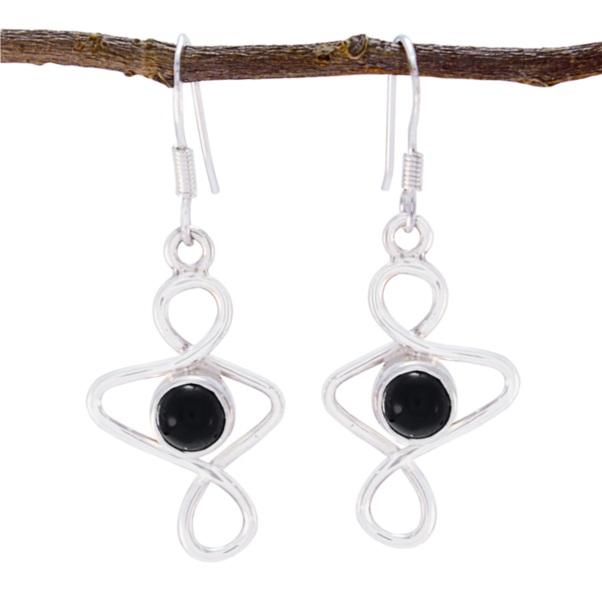 Ellie Black Solitaire Dangle Earrings in Silver Black Onyx Black Dangle
