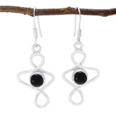 Ellie Black Solitaire Dangle Earrings in Silver Black Onyx Black Dangle