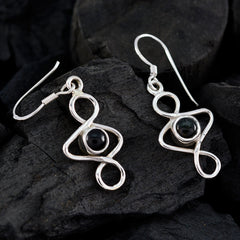 Ellie Black Solitaire Dangle Earrings in Silver