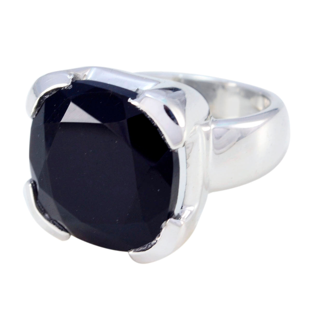 Victoria Black Solitaire Ring for Women - Elegant Silver Band Black Onyx Black