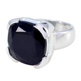 Victoria Black Solitaire Ring for Women - Elegant Silver Band Black Onyx Black