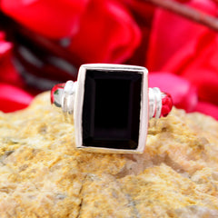 Lucy Black Solitaire Signet Ring in Silver Finish