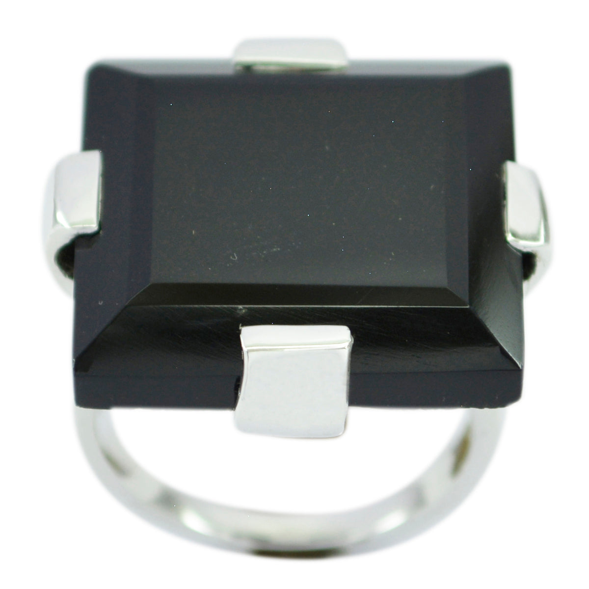 Agnes Black Solitaire Statement Ring with Silver Setting Black Onyx Black