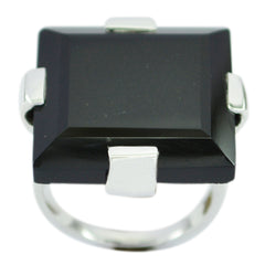 Agnes Black Solitaire Statement Ring with Silver Setting Black Onyx Black