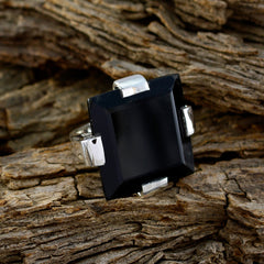 Agnes Black Solitaire Statement Ring with Silver Setting