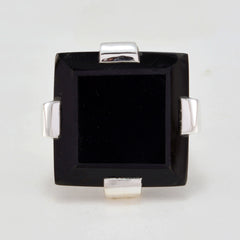 Agnes Black Solitaire Statement Ring with Silver Setting