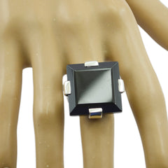 Agnes Black Solitaire Statement Ring with Silver Setting