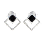 Yuna Black Solitaire Stud Earrings for Everyday Glam Black Onyx Black Stud