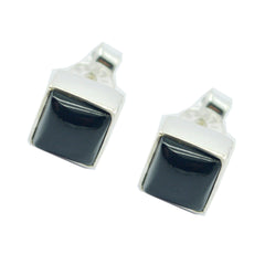 Genesis Black Solitaire Stud Earrings in Silver
