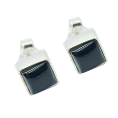 Genesis Black Solitaire Stud Earrings in Silver