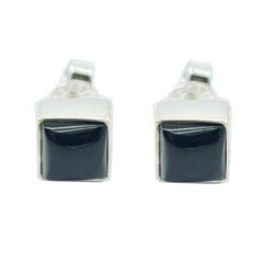 Genesis Black Solitaire Stud Earrings in Silver Black Onyx Black Stud