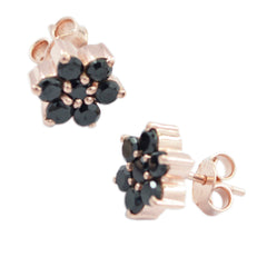 Sara Black Stud Earrings with Elegant Floral Design