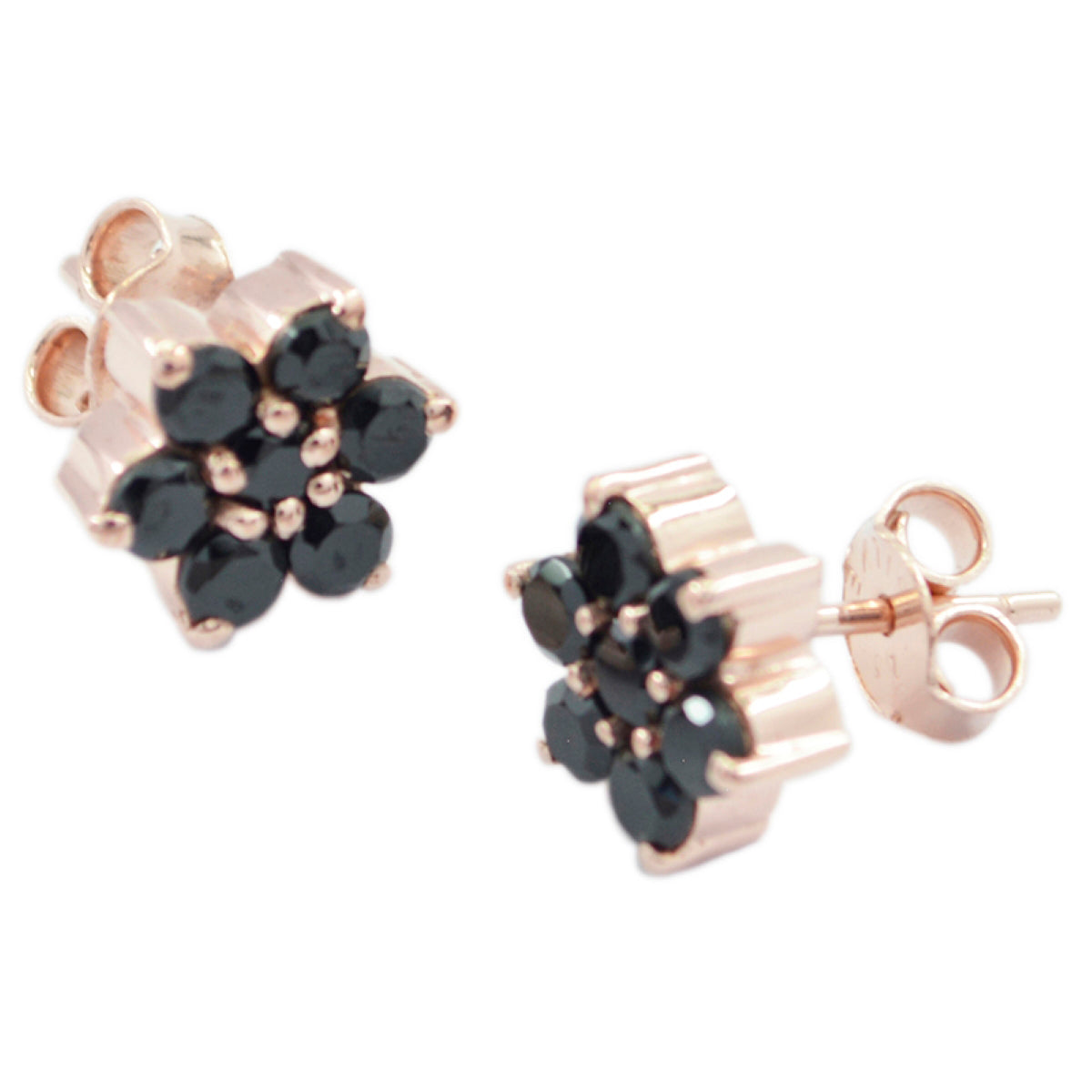 Sara Black Stud Earrings with Elegant Floral Design Black Onyx Black Stud