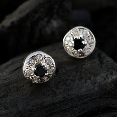 Carolina Black Stud Earrings with Sparkling Accents