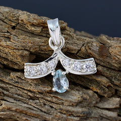 Lea Blue Abstract Minimalist Pendant in Silver