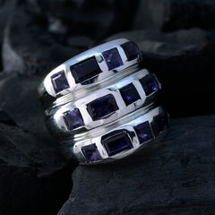 Lucia blue cocktail ring for women with rectangular blue stones set in polished silver band