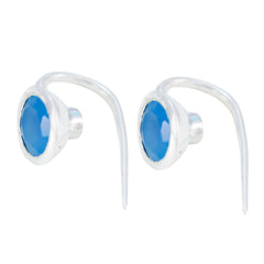 Rebeca Blue Dainty Solitaire Earrings for Everyday Glam Blue Chalcedony Blue Dangle