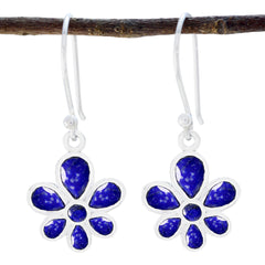 Mei Blue Dangle Earrings with Floral Design Lapis Lazuli Blue Dangle