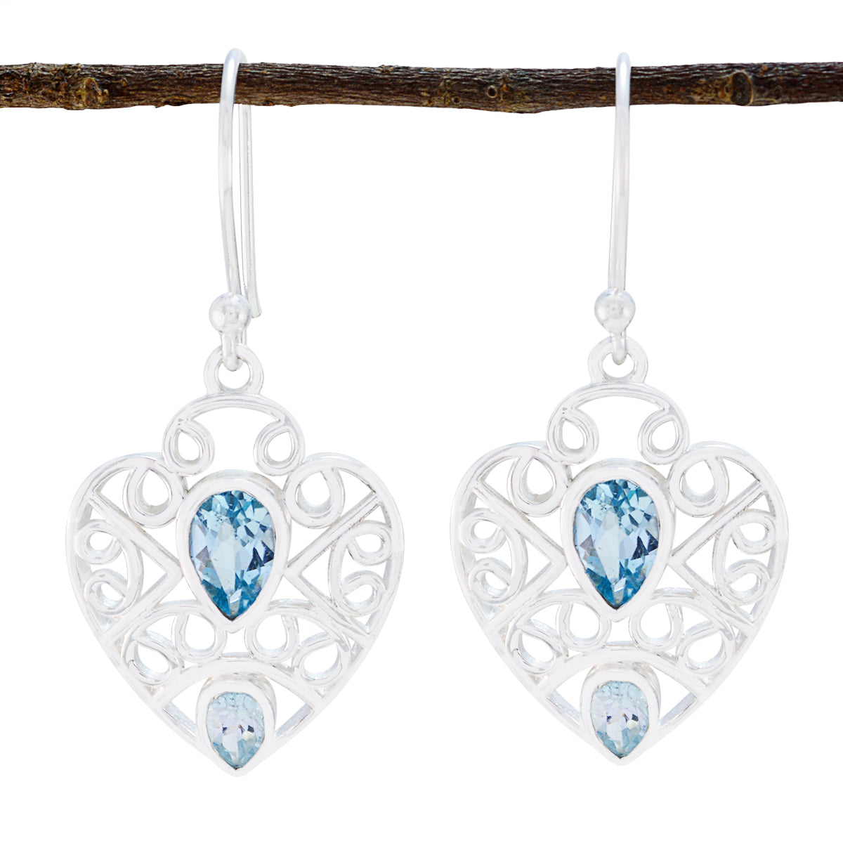 Fernanda Blue Dangle Earrings in Heart Design Blue topaz Blue Dangle