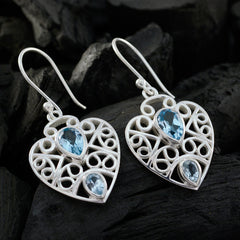 Fernanda Blue Dangle Earrings in Heart Design