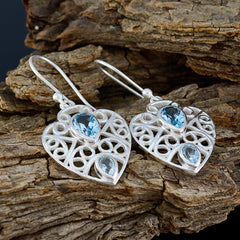 Fernanda Blue Dangle Earrings in Heart Design