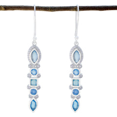 Sara Blue Dangle Earrings with Gemstone Accents Blue Chalcedony Blue Dangle