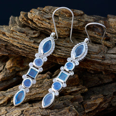Sara Blue Dangle Earrings with Gemstone Accents